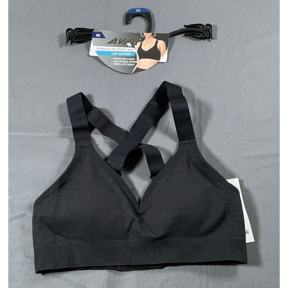 Avia Seamless Rib Sports Bra Black Soot Low Support XS New NWT 76P281